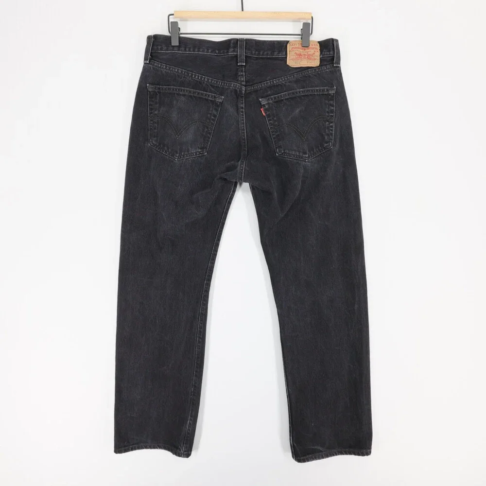 Levis 501 Jeans Mens 36x32 Black Straight Leg Button Fly Denim Original Fit